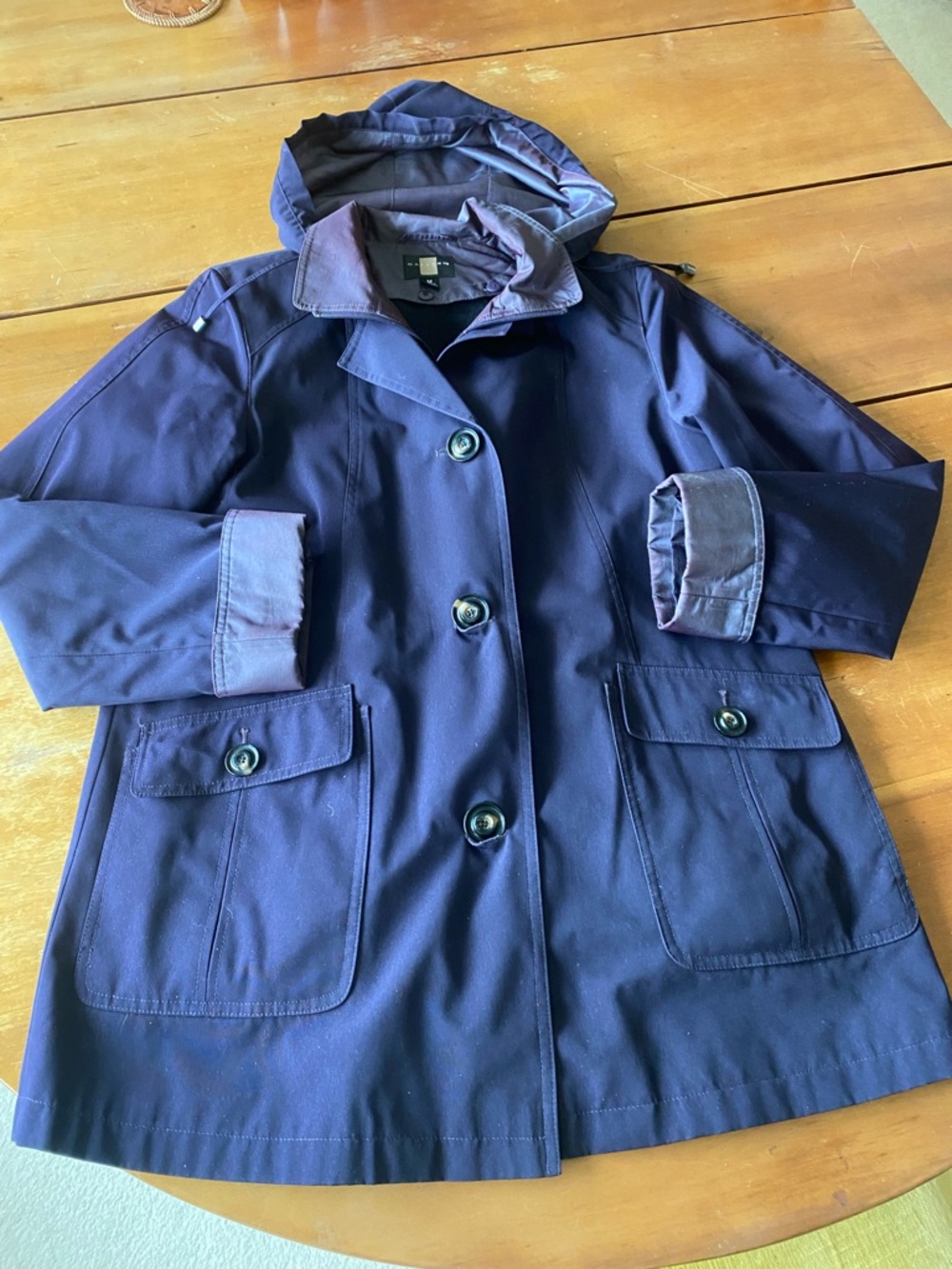 Eggplant Purple Hooded Rain Jacket with Removable Lining Pockets Car Coat Medium